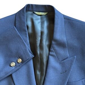 Pierre Cardin Double-Breasted Black Wool Blazer Coat Peak Gold Buttons USA 44S